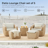 5 Pieces Patio Wicker Furniture Set, Outdoor Rattan Bistro Set with Removable Thickened Cushions