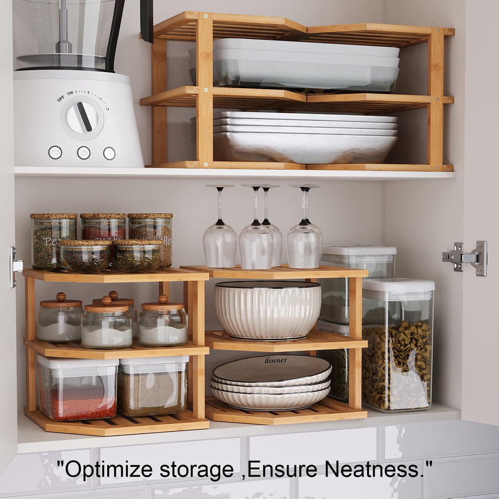 3 Tier Bamboo Dish Drying Rack, Corner Shelf 4 Pack(Natural)