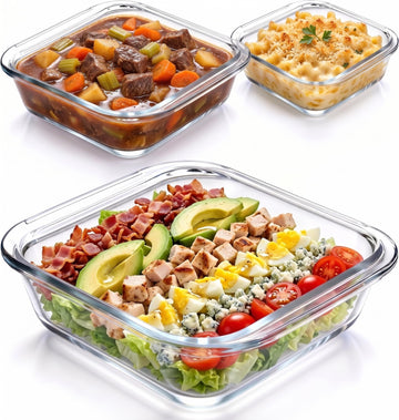 3Pcs Borosilicate Glass Baking Dish Set, Nestable Square Casserole