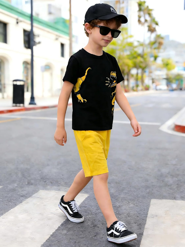 Boys' 2 Piece Summer Outfit Cool Dinosaur & Camouflage Graphic Short Sleeve Tee & Shorts Set