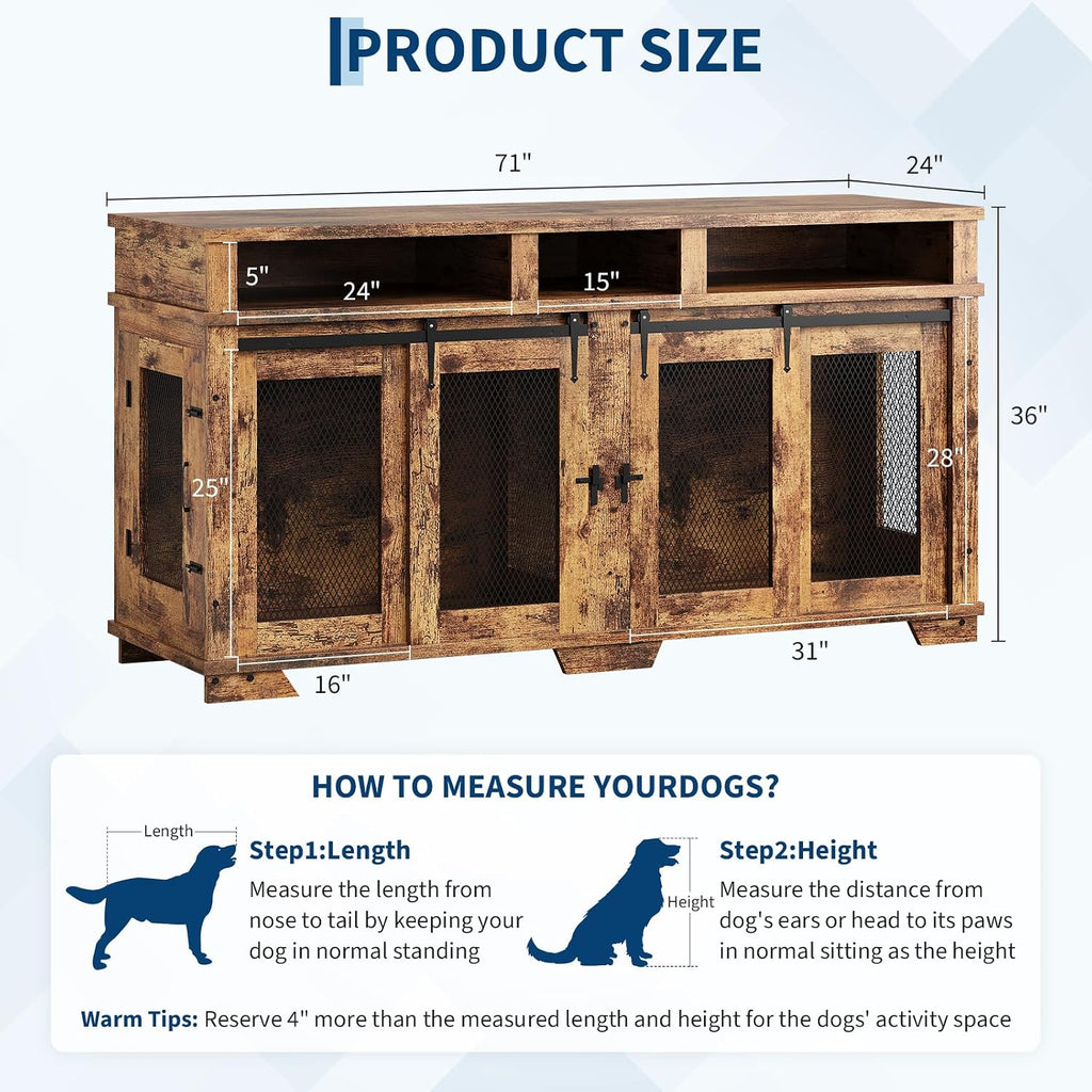 Dog Crate Furniture for 2 Dogs, Extra Large Double Dog Kennel Indoor with Removable Divider and Storage Drawers
