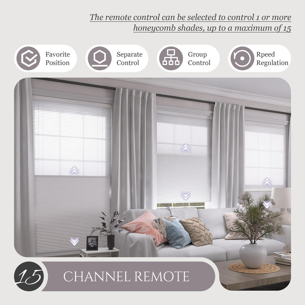 Motorized Day Night Cellular Shades, Smart Electric Double Honeycomb Blinds with Remote, Blackout and Light Filtering