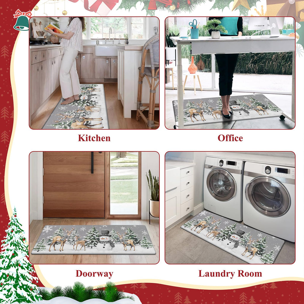 Christmas Kitchen Rugs Set of 2 Forest Reindeer 17x27.5+17x47