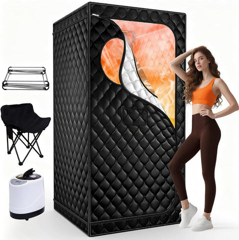 Portable Sauna for Home, Upgraded Personal Steam Sauna Box with 3L 1300W Steamer, Folding Chair