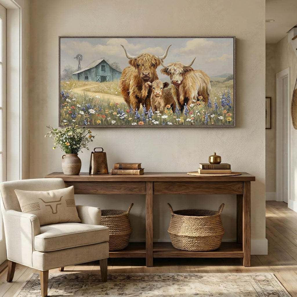 Large Highland Cow Wall Art, 60x30 In