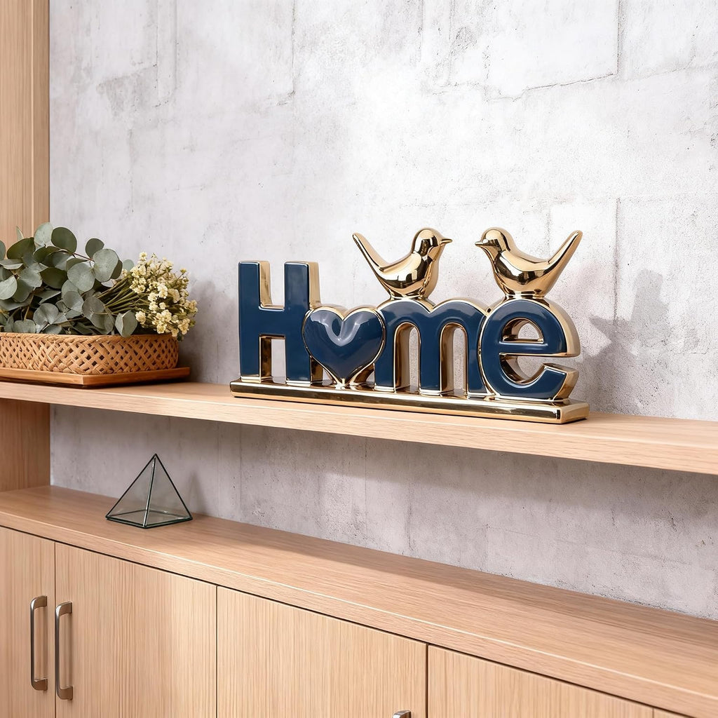 Blue and Gold Ceramic Home Sign,Blue and Gold Bird Sculpture, Modern Creative Decorative Sculpture, Suitable Coffee