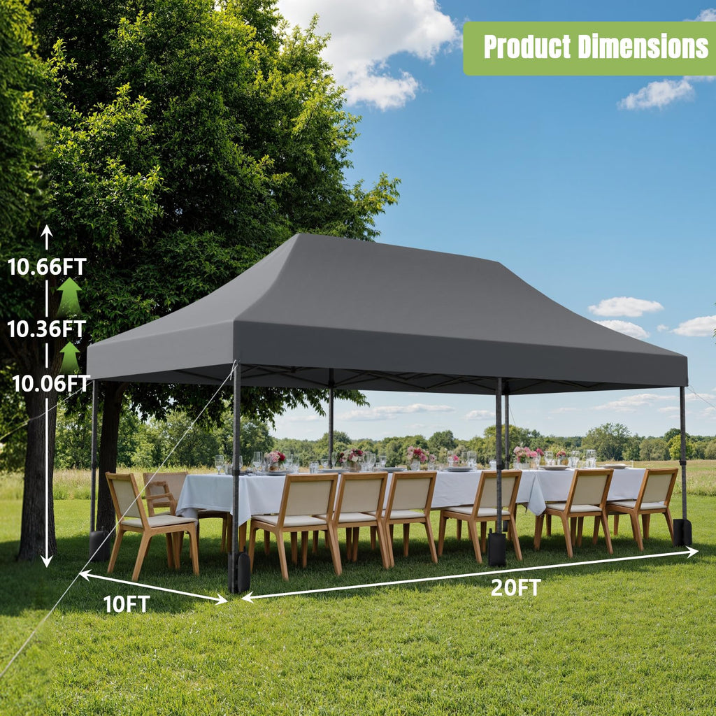 10x20 Heavy Duty Commercial Pop Up Canopy with Sidewalls, Grey