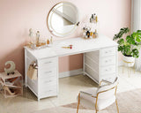 48 Inch White Computer Desk with 8 Fabric Drawers, Modern Office Desk with Large Storage, Study, Gaming, White