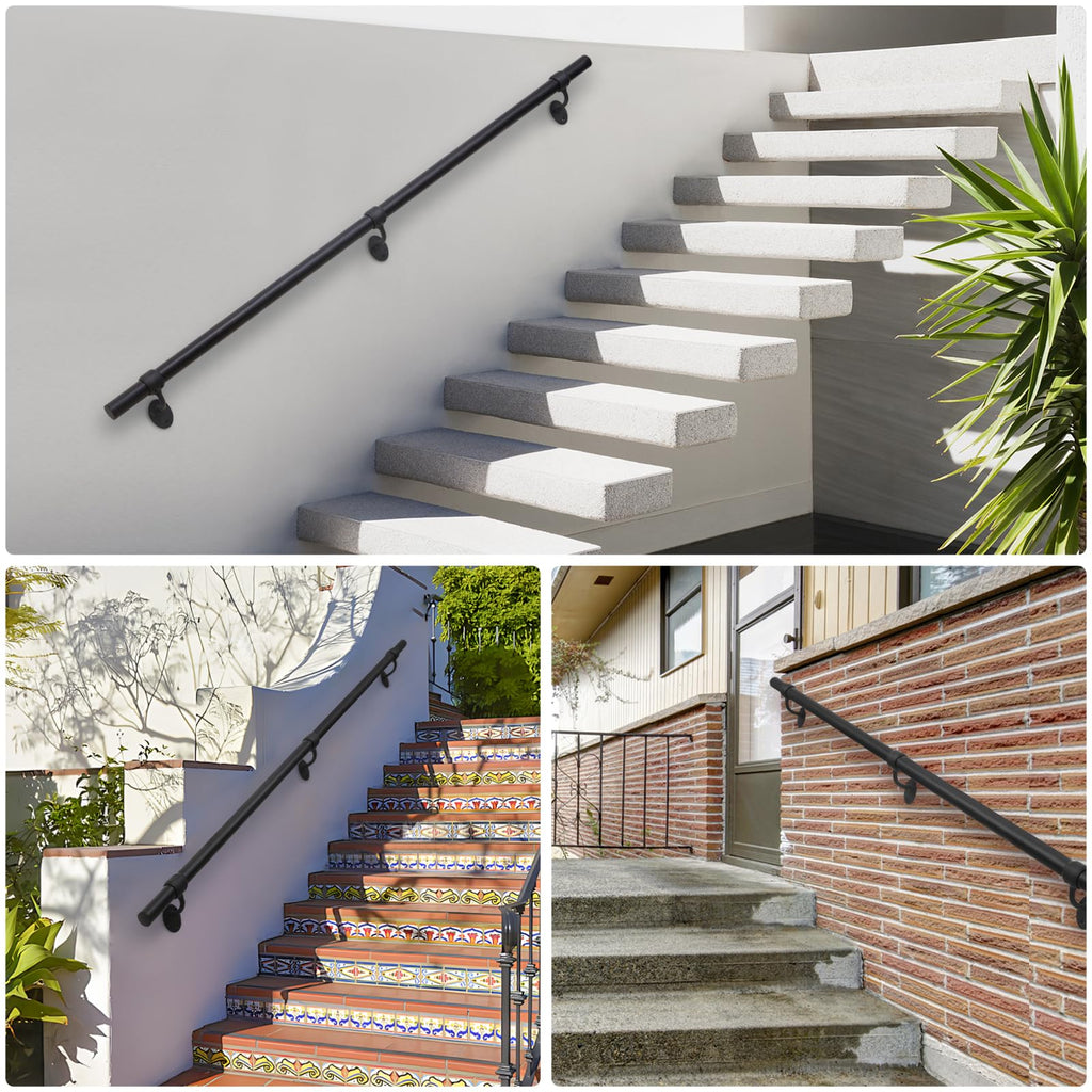 Stair Railing Indoor Metal Hand Rails for Indoor Stairs 1.5" Pipe Aluminum Wall Mounted Outdoor Handrail for Steps