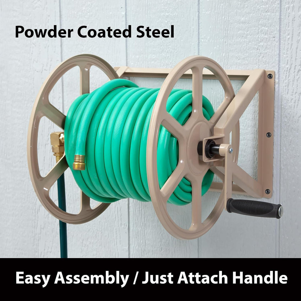 Garden 709 Steel Wall/Floor Mounted Hose Reel, Holds 200-Feet of 5/8-Inch Hose - Tan, 17.6 x 22 x 15
