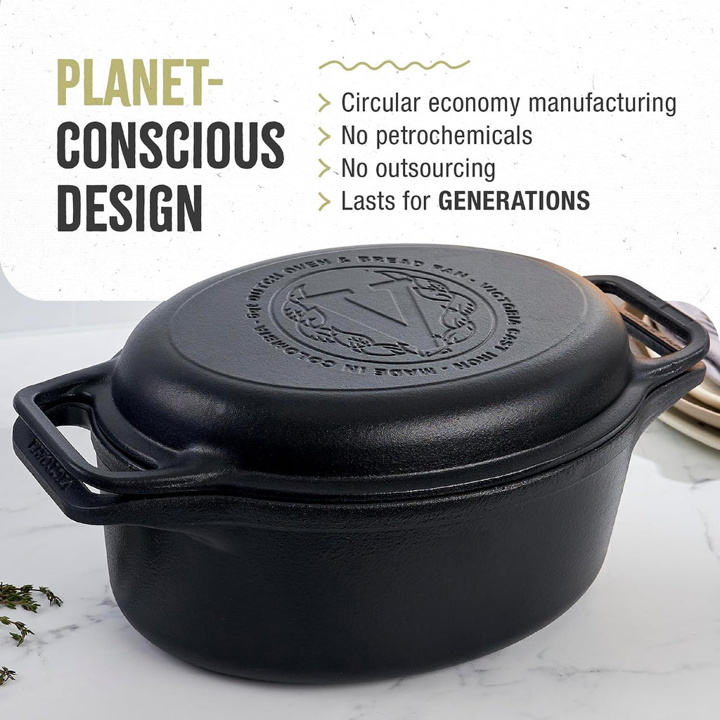 6-Quart Cast Iron Oval Dutch Oven, Combination Combo Cooker Pot and Skillet, Bread Baker, Colombia, 2-Piece Set |