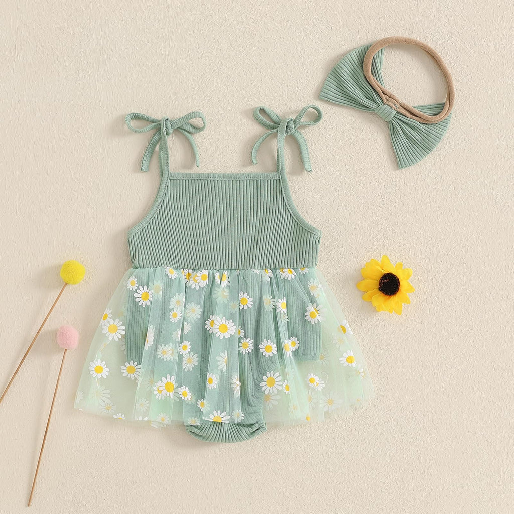 Baby Girl Clothes Daisy Ribbed Bodysuit Sleeveless Romper Dress Summer Outfit for Girls Newborn 3 6 9 12
