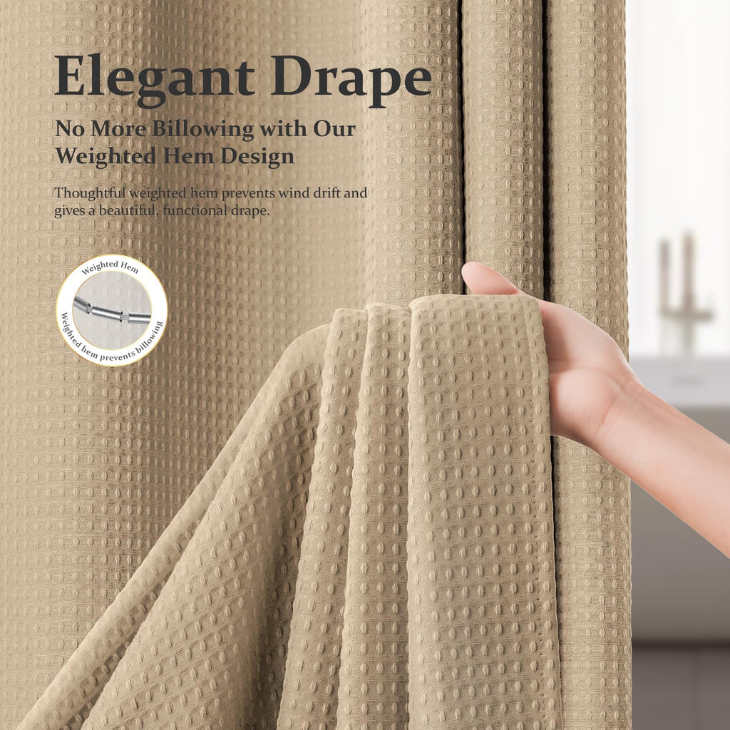 Stall Waffle Shower Curtain 256 GSM Heavy Fabric 48x72 Beige/Khaki