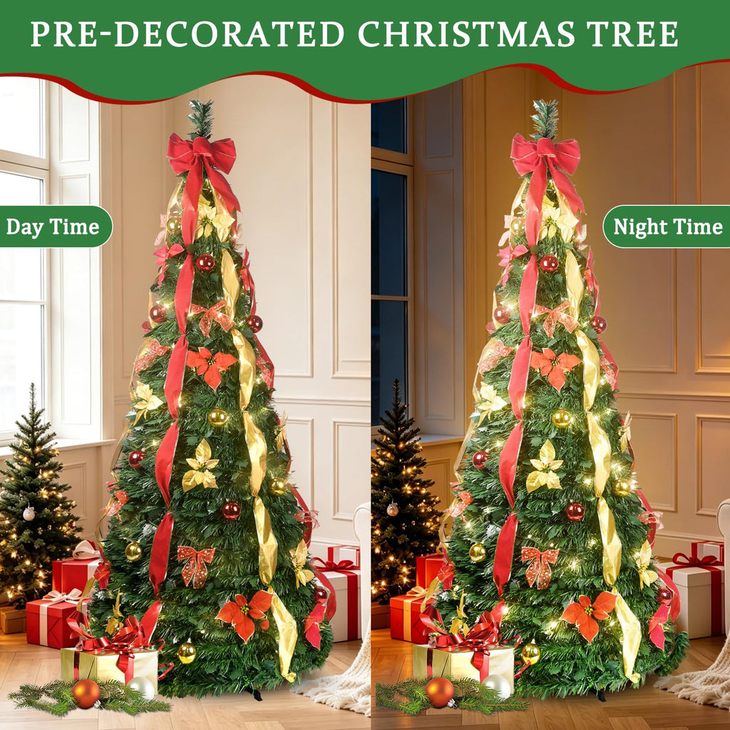 6ft Pre-lit Pop Up with Lights, Pre-Decorated, Green