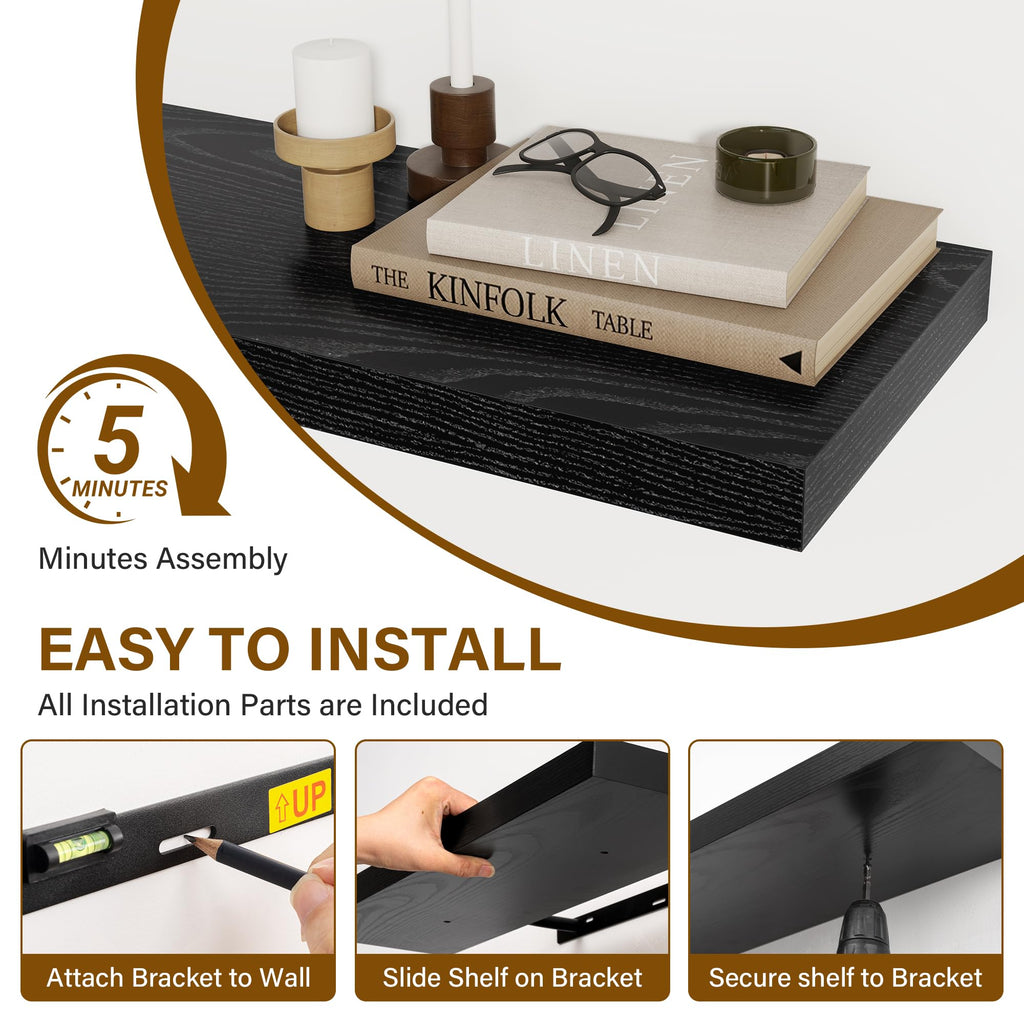 72 Inch Floating Shelves 2 Pack, 8 Inch Deep Floating Shelf Wall Mounted, Large Shelves with Invisible Bracket for