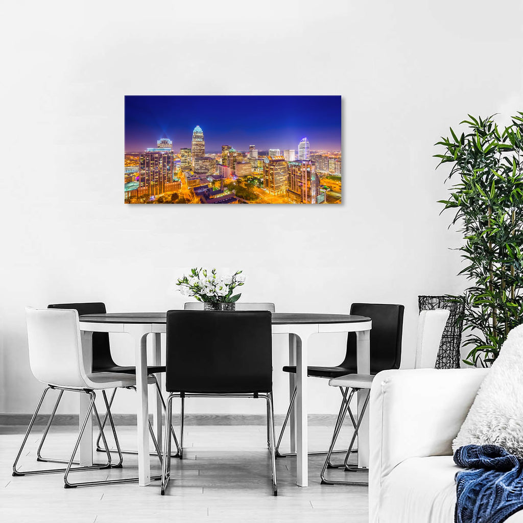 Charlotte Skyline Wall North Carolina City Wall Decor Living Room Night View Cityscape Canvas Prints Pictures Modern