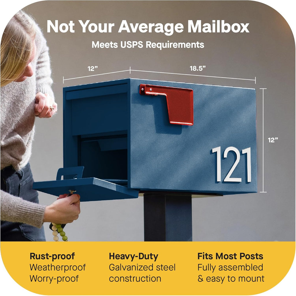 Lockable Post Mount Mailboxes - Small Anti-Theft Locking Mailbox for Packages and Letters - Weatherproof Construction