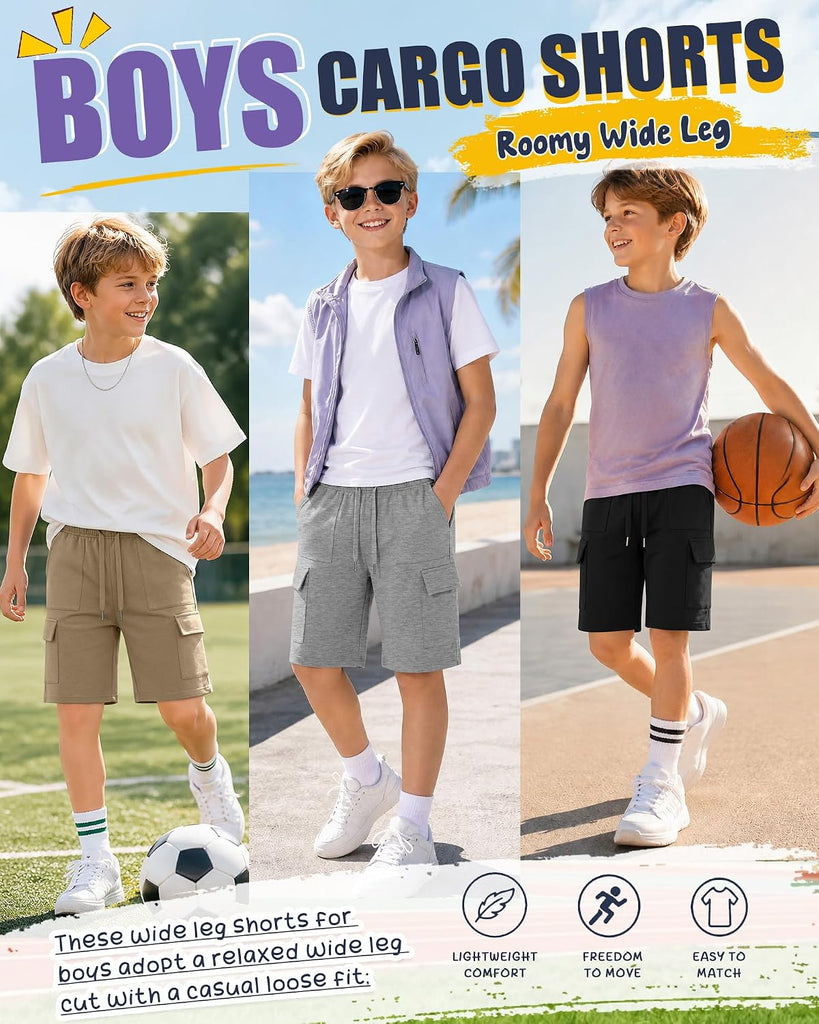 3 Pack Boys Cargo Knee Length Shorts