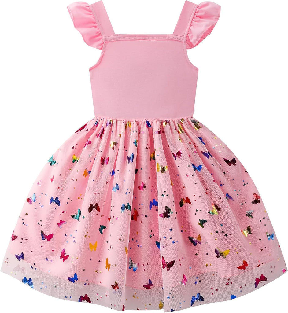 Girl Dresses Flutter Sleeve Tulle Tutu Dress Toddler Summer Clothes Kids Birthday Party Outfit 1-8 Years Old