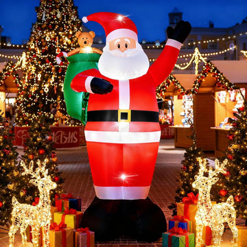 8 FT Christmas Inflatable Santa Claus Outdoor Decorations - LED Lights, Waterproof & Durable Inflatable Xmas Yard