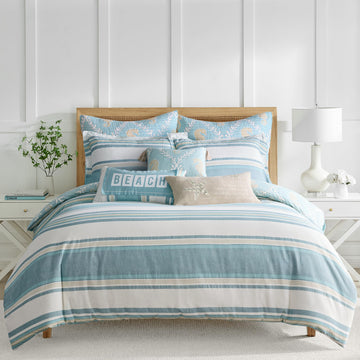 Kailua Duvet Set - Duvet Cover (90x94in.) + Two Standard Pillow Cases (20x26in.) - Stripe - Blue Teal