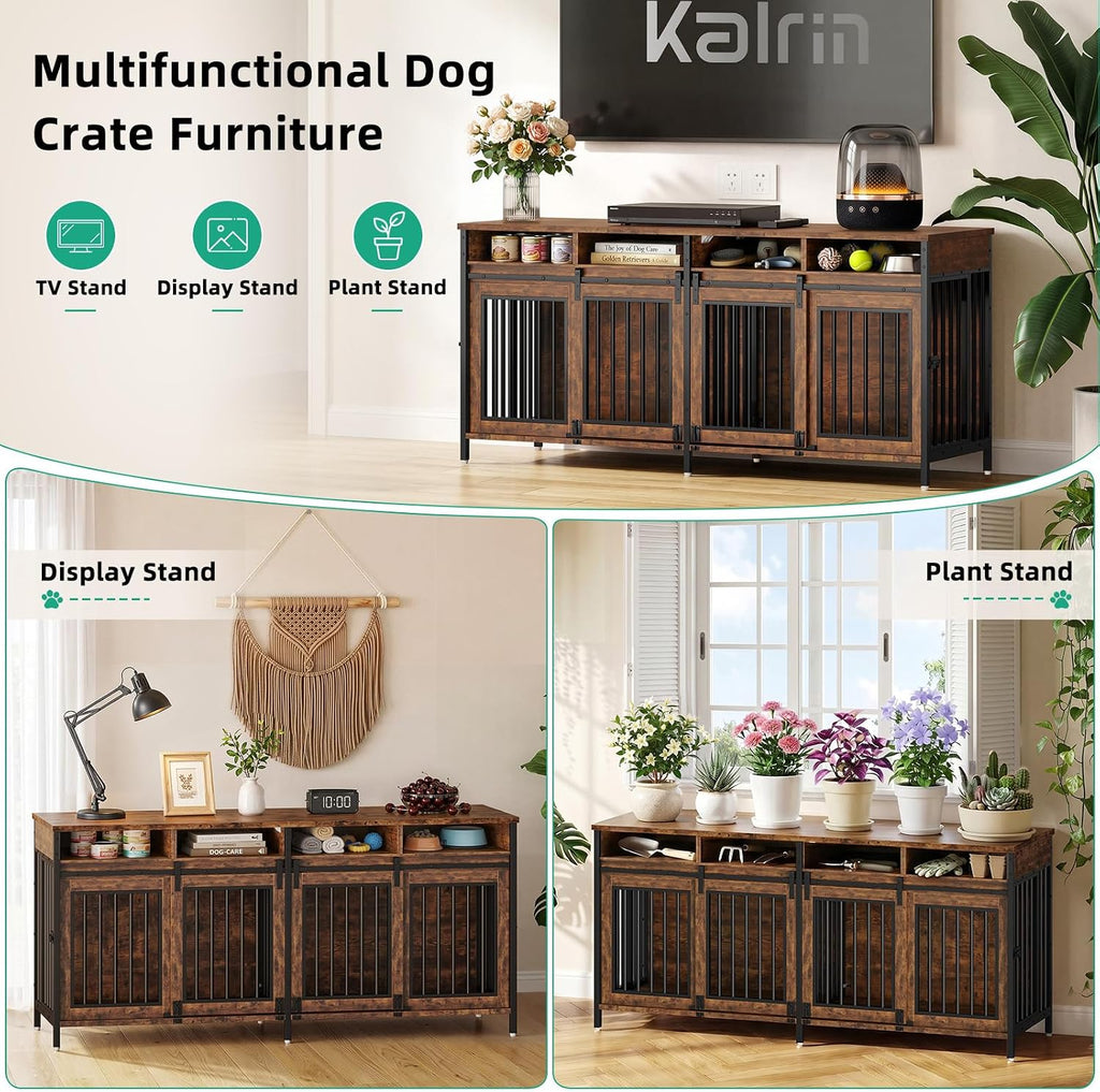 78.7" Dog Crate Furniture with Removable Divider and Drawers