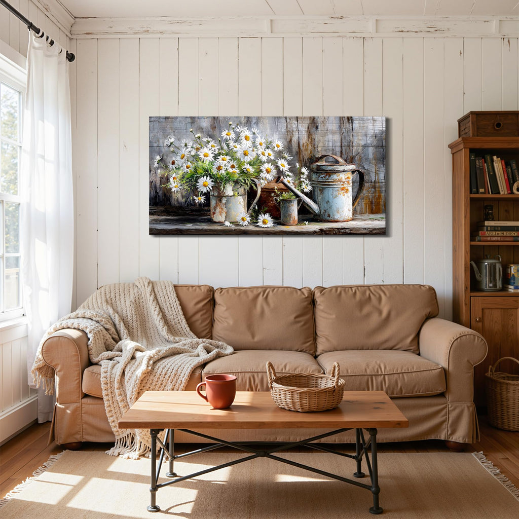 Daisy Wildflower Wall Art, Rustic Still Life Art Prints 20"x40"