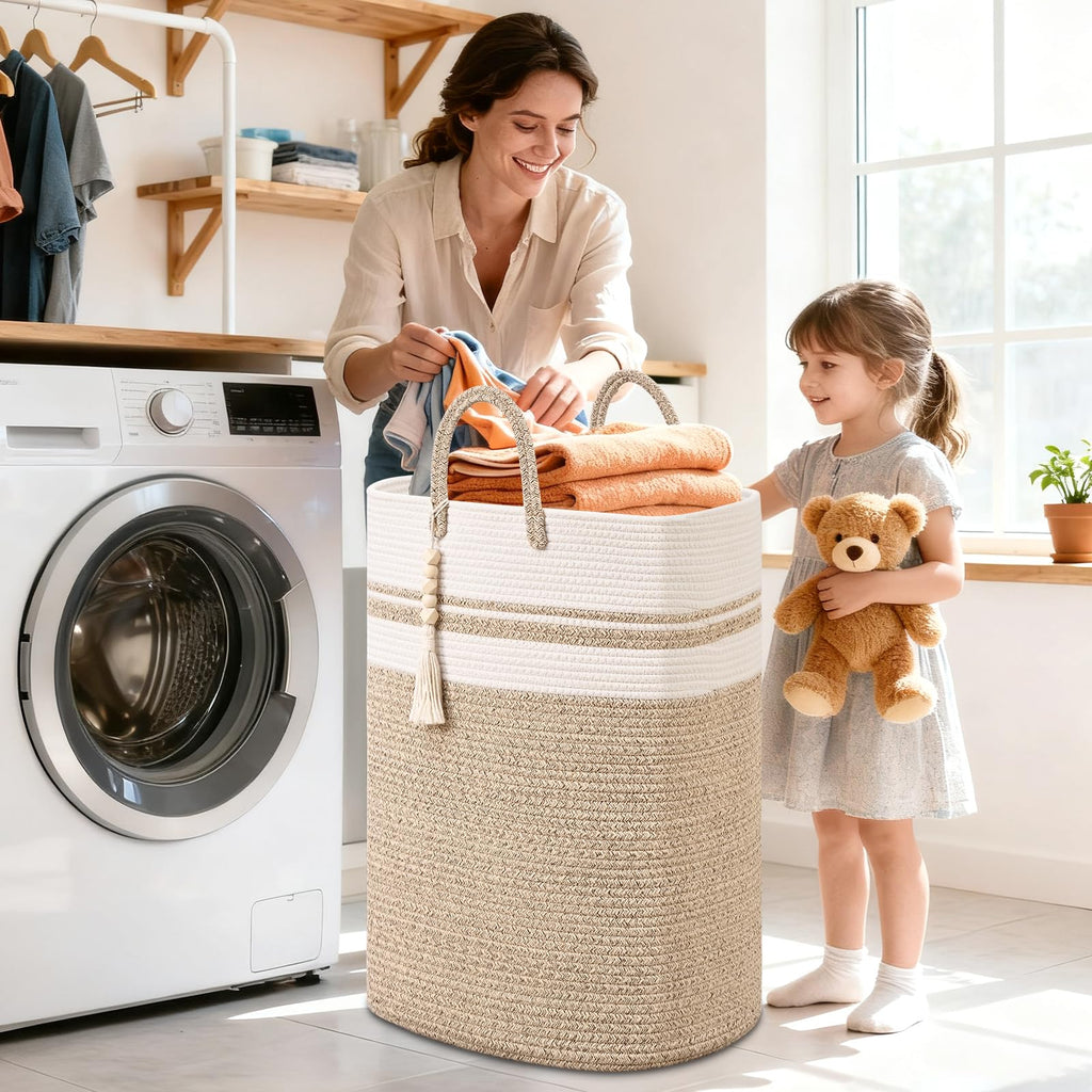 Woven Laundry Basket for Clothes, 65L Large Rectangle Laundry Hampers, Nursery Storage Basket for Toys, Tall Dirty