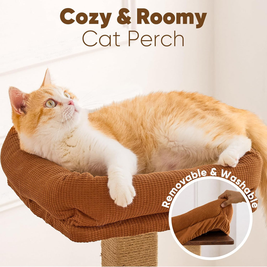Retro-Modern Cat Tree, 4 in 1 Large Cat Tower with Hammock & Condo