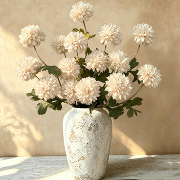 6 Pcs Fake Pompon Mums Artificial Flowers for Vase Filler(Champagne)