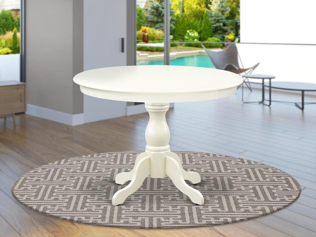 HBT-LWH-TP Hartland Dining Room Table - a Round kitchen Table Top with Pedestal Base, 42x42 Inch, Linen White