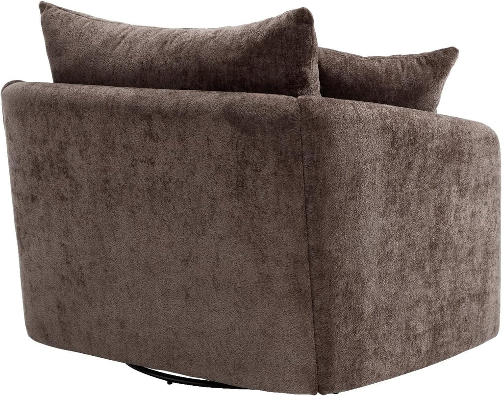 Modern Swivel Lounge Chair and Ottoman — Brown Chenille