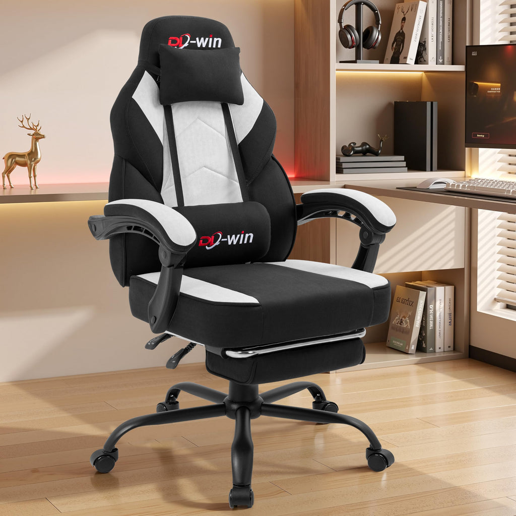 Gaming Chair for Adults with Footrest & Massage Lumbar Support, Ergonomic High Back Gamer Chair, Adjustable Swivel