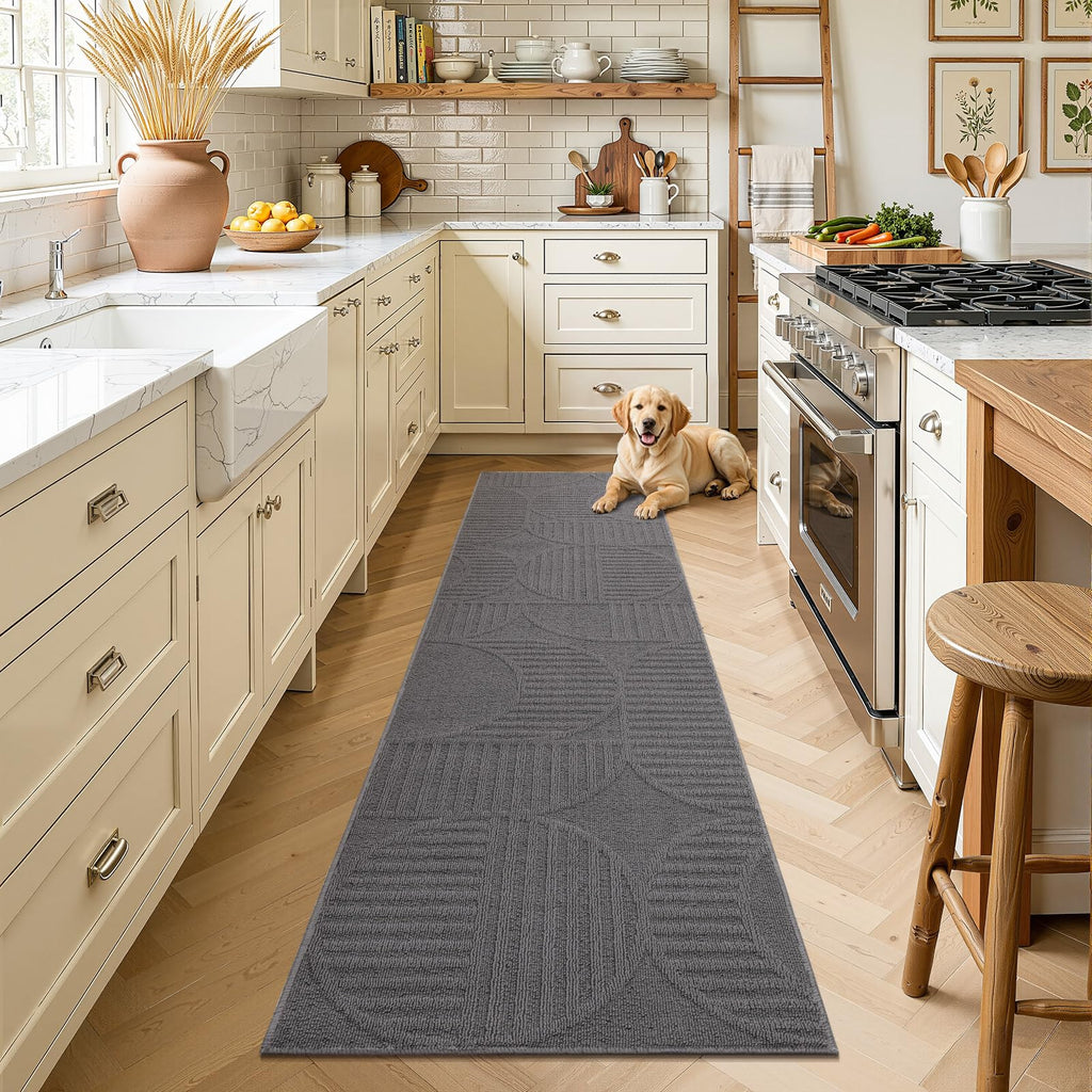 Hallway Runner Rug 2x8, Geometric High-Low Textured Runner, Gray