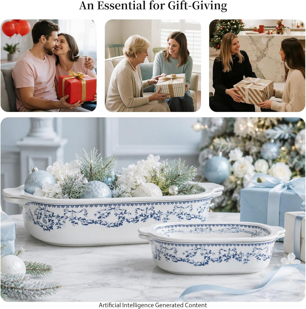 Ceramic Casserole Dish with Lids for Oven, Large Dish with Lid and Small Ceramic Casserole Dishes with Lid, Bakeware
