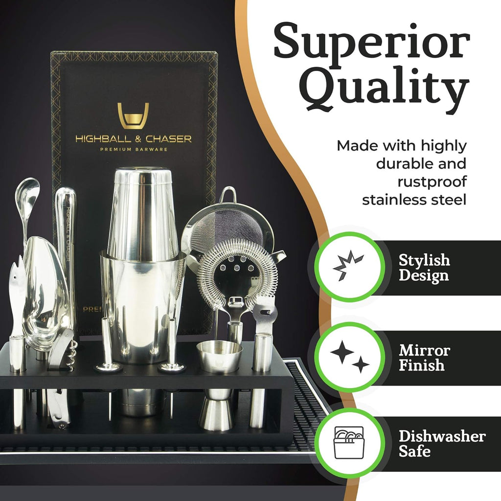 13-Piece Boston Cocktail Shaker Set Stainless Steel Mixology Bartender Kit With Stand Bar Cocktail Set | Laser