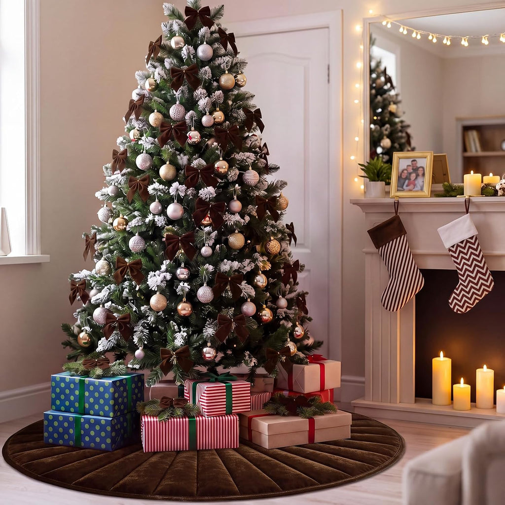 60 Inch Chocolate Brown Velvet Quilted Christmas Tree Skirt