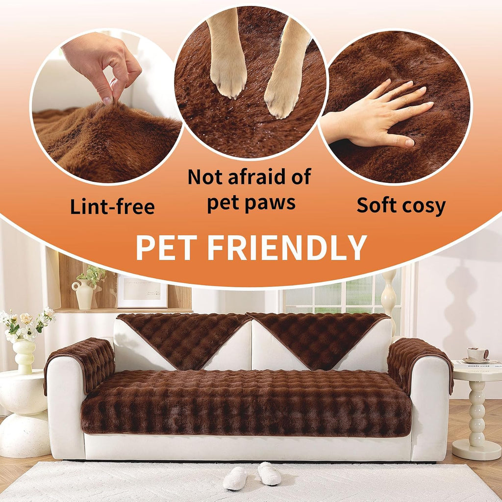 Waterproof Dog Bed Cover Non Slip Couch Covers for Dogs Washable Soft Faux Fur Sofa Cover Couch Covers for 3 Cushion