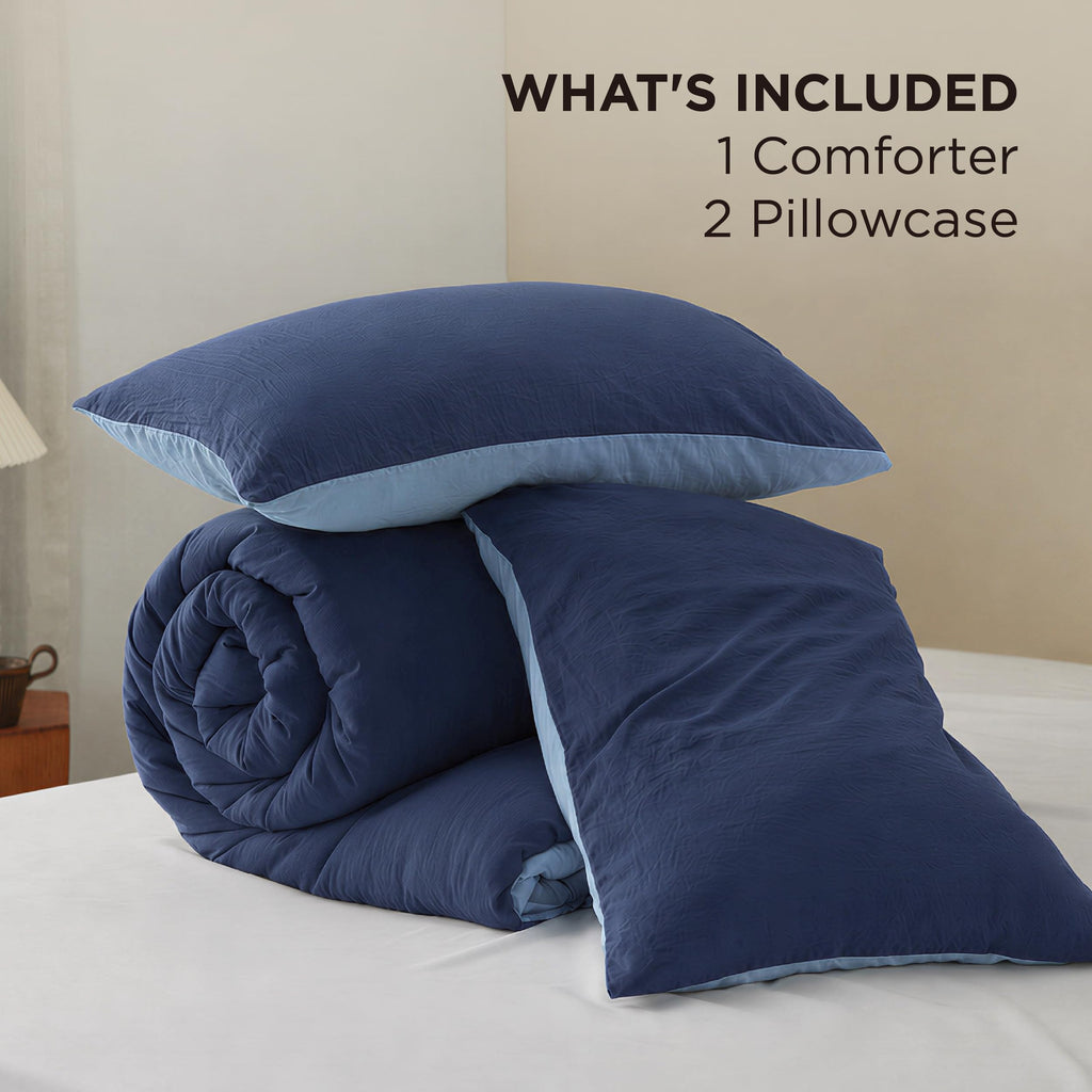 Comforter Set Prewashed Soft Bedding 3Pcs Navy/Blue 90"x90"