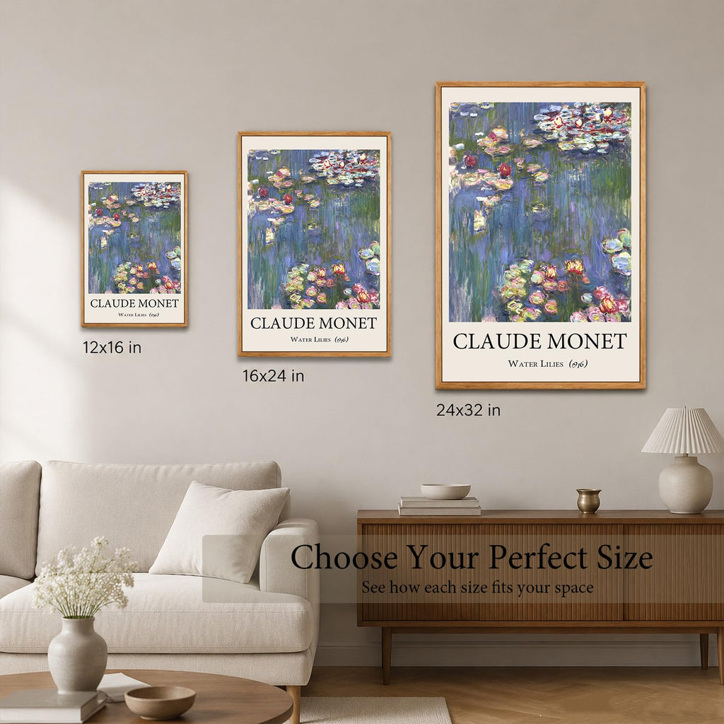 Claude Monet Framed Canvas Wall Art, Water Lilies Impressionist Famous Oil Painting, Modern Canvas Wall Art, bed room