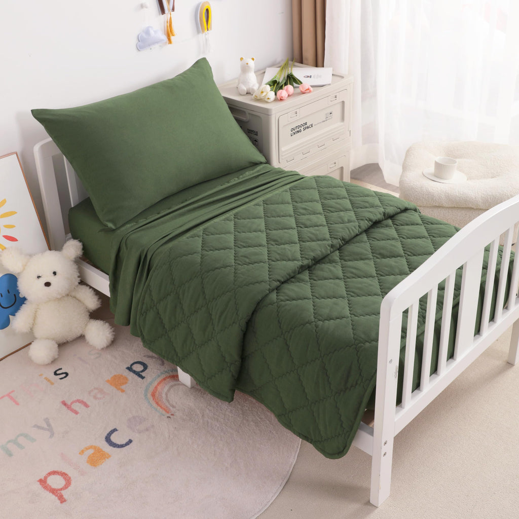 Toddler Microfiber Bedding Set, 4 Piece, Olive Green