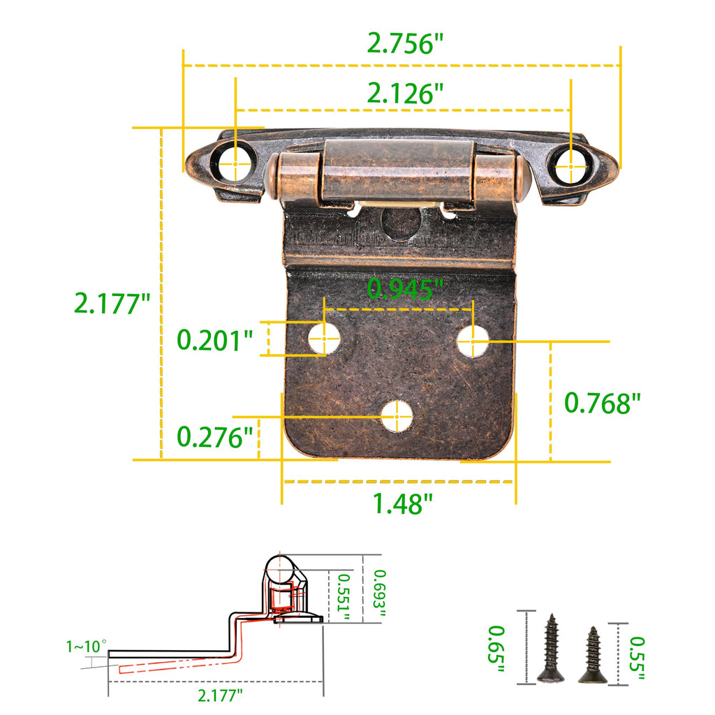 50 Pack 25 Pairs 3/8" Inset Cabinet Door Hinges Oil Rubbed Bronze Offset Self Closing Kitchen Cabinet Hinges Bronze
