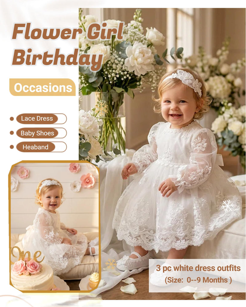 Baptism Dresses for Baby Girls,Flower White Baby Dresses