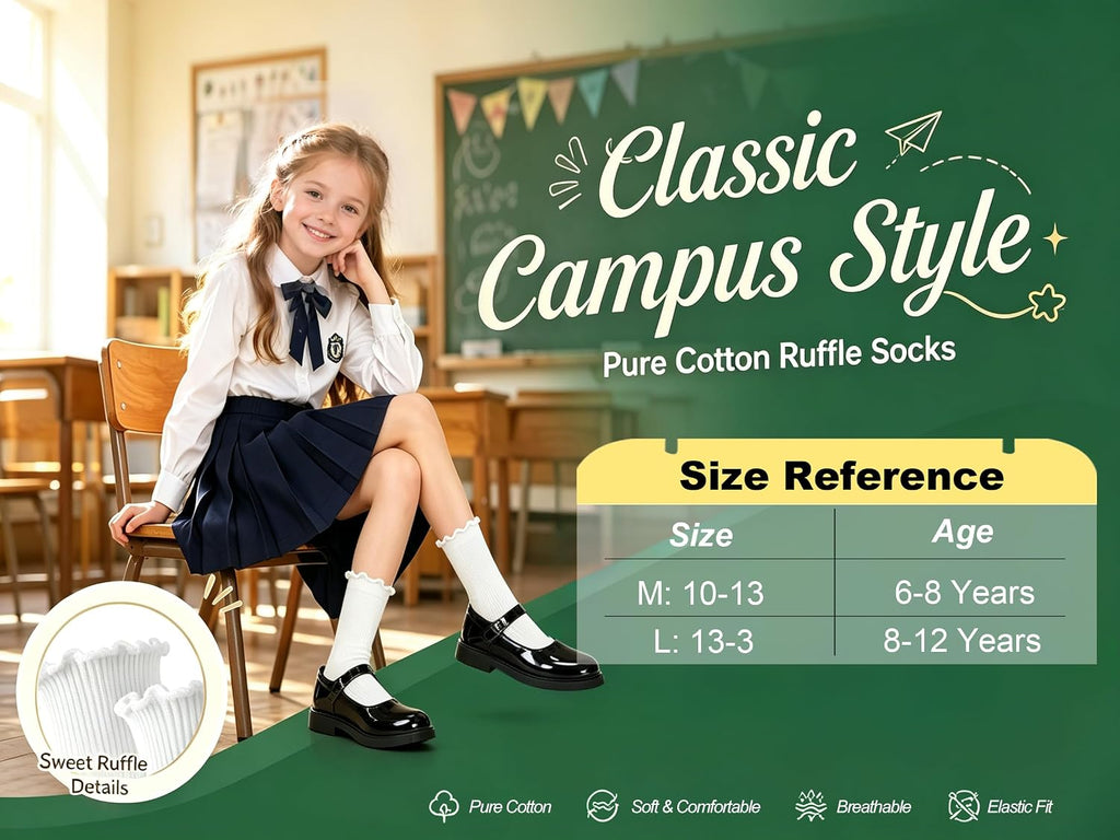 White Cute Frilly Turn Cuff School Uniform Sock 5Pairs