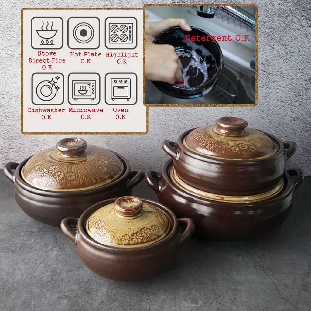 Korean Pot [Buncheong] MUD GLAZE Earthenware Ttukbaegi, Natural Ceramic Clay Cooking Pot Casserole, Heat Resistant