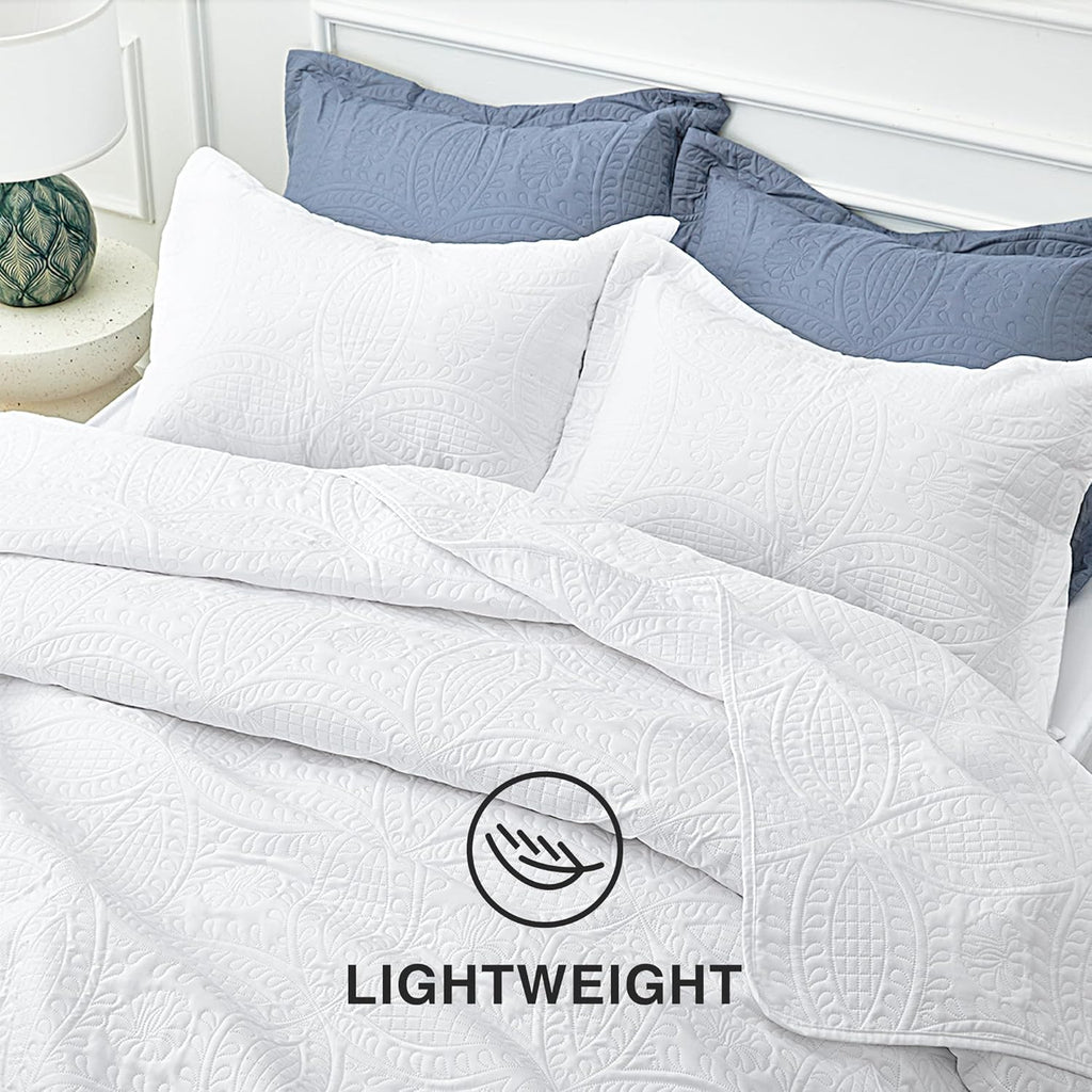 King Quilt Set White Bedspreads - Soft Bed Summer Lightweight Bedspread Comforter - Modern Style Coin Pattern