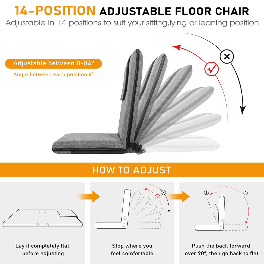 Floor Chair with Back Support Foldable Meditation Seat, Grey