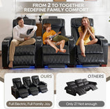 Luxury Home Theater Seating - Power Recliner with Adjustable Headrests, Blue LED Ambient Lighting, Tray Table