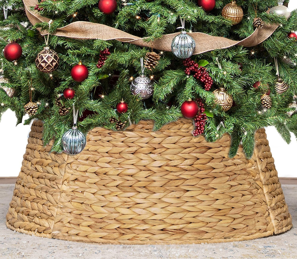 Tree Collar - Large to Small Christmas Tree, 28" Christmas Tree Ring Adjustable Water Hyacinth Skirt, Christmas Tree