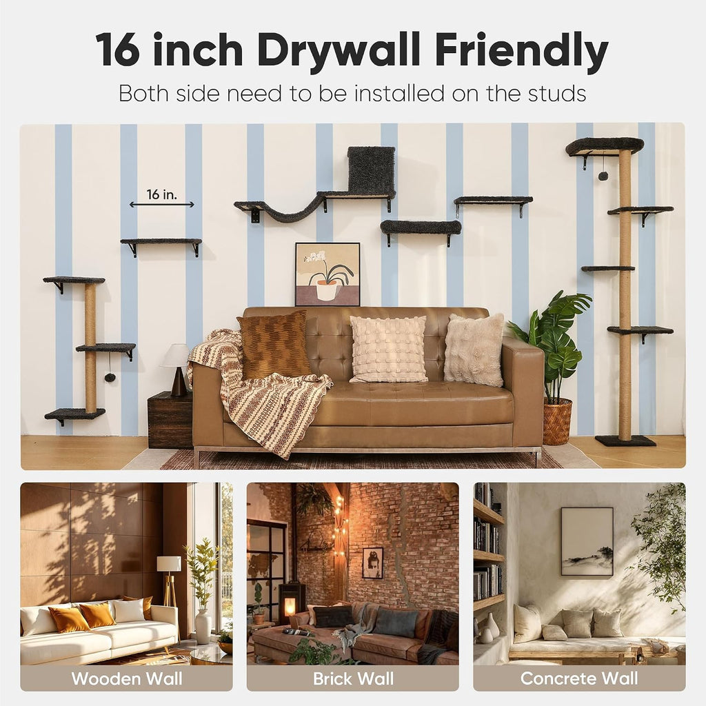 Cat Wall Shelves, 4 in 1 Set, Grey